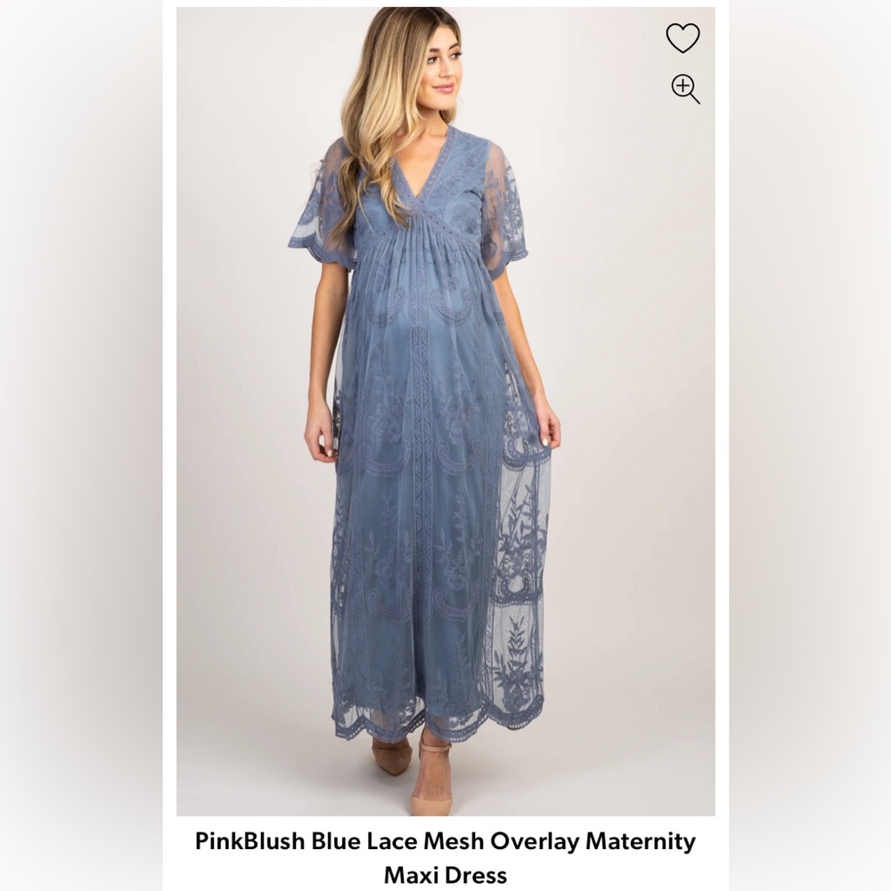 PinkBlush Blue Lace Mesh Overlay Maternity Maxi Dress